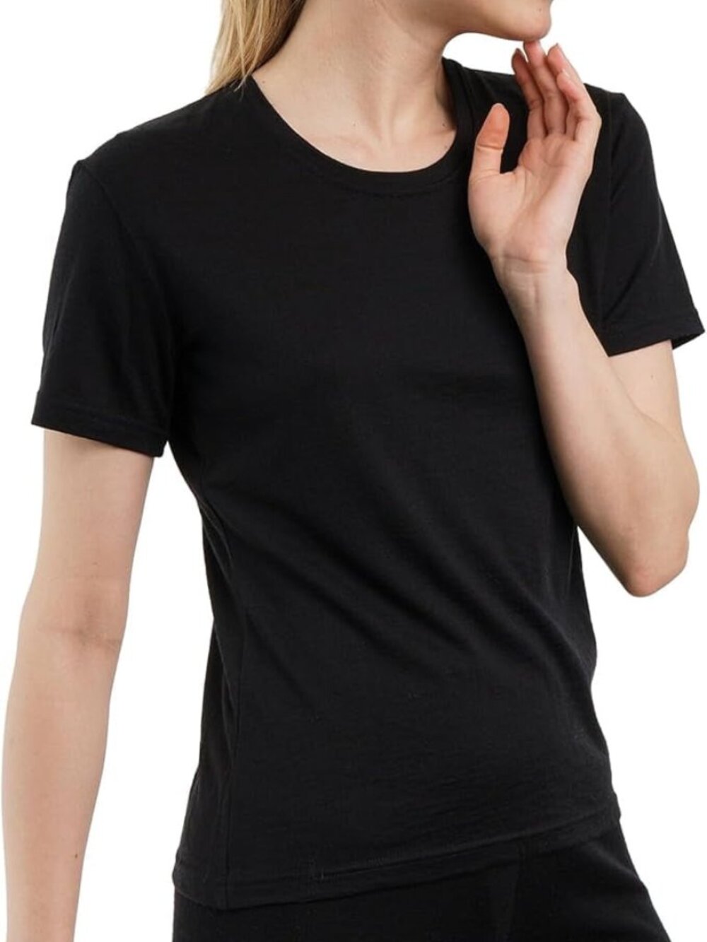 Merino.tech Women’s 100% Merino Wool T Shirt, Solid Black